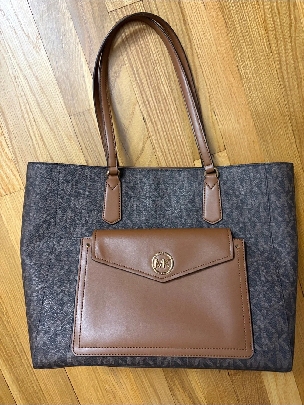 Michael Kors Brown and Cognac Signature Tote with Front Pocket